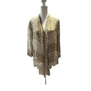 Chico's‎ Size 0/XS Women's Open Front Linen Cardigan Jacket Tan Gold Crochet